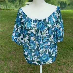 🔥NWT LOFT Teal & White Short Sleeve Top Size Med